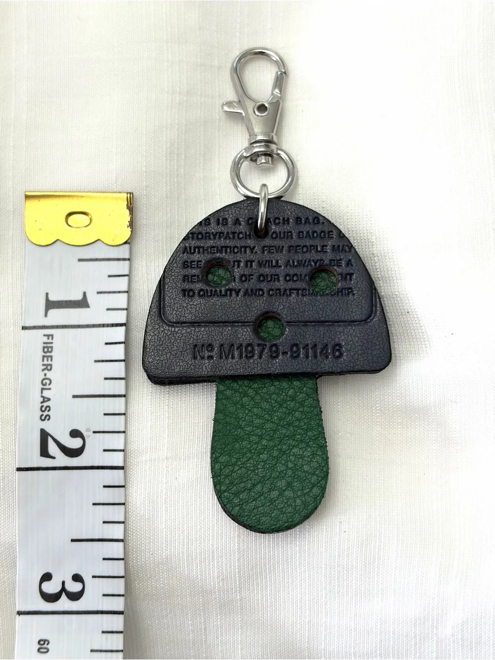 Upcycled COACH Green and Navy Mushroom Leather Key Tag